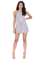 Cream Striped Tie Waist Playsuit