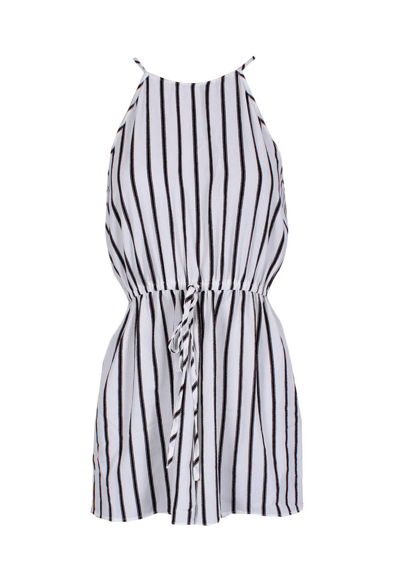 Cream Striped Tie Waist Playsuit