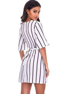 Cream Striped Eyelet Tie Waist Dress