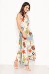 Cream Tropical V Neck Maxi Dress