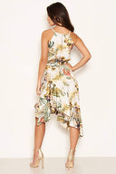 Cream Tropical Wrap Dress