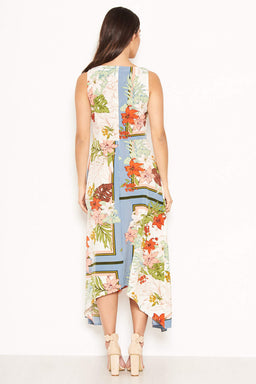 Cream Tropical V Neck Maxi Dress