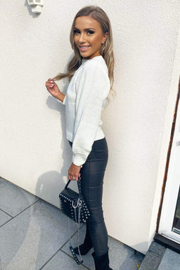 Cream Volume Sleeve Knitted Jumper