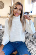 Cream Waffle Stitch Roll Neck Jumper