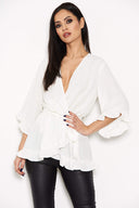 Cream Wrap Frill Top