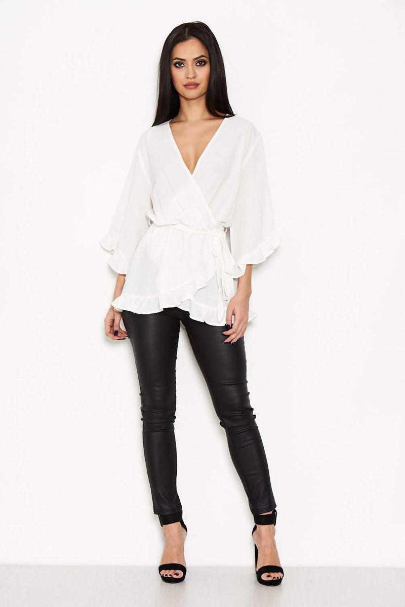 Cream Wrap Frill Top