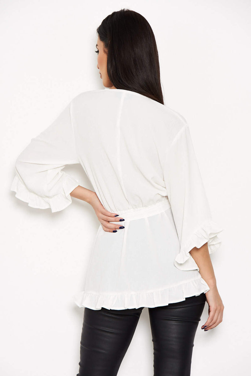 Cream Wrap Frill Top