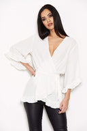 Cream Wrap Frill Top