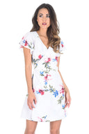 Cream Wrap Front Floral Skater Dress