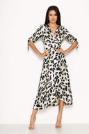 Cream Animal Wrap Print Dress