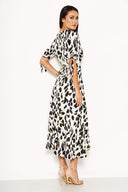 Cream Animal Wrap Print Dress