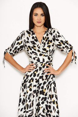 Cream Animal Wrap Print Dress