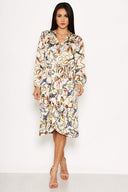 Cream Chain Print Wrap Style Dress