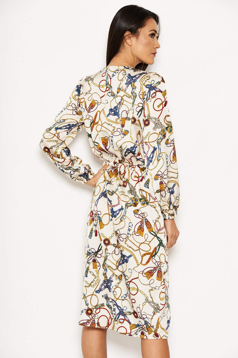 Cream Chain Print Wrap Style Dress – AX Paris