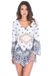Cream and Blue Crochet Middle Playsuit