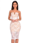 Cream Notch Front Lace Bodycon Midi Dress