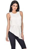 Cream Pleated Sleeveless Velvet Top