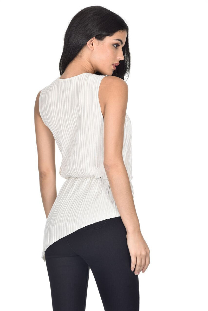 Cream Pleated Sleeveless Velvet Top