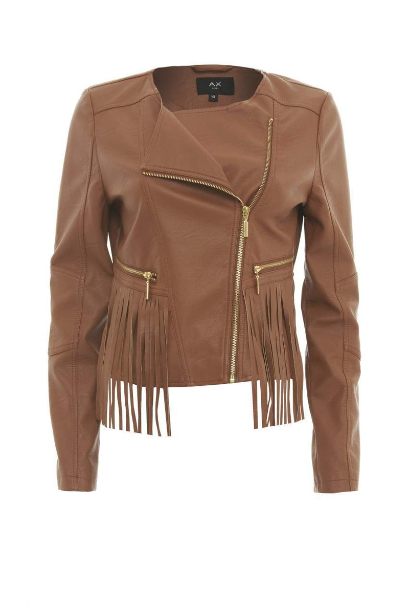 Cropped Leather   Tassel Jacket