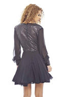 Self Coloured Sequin Kick Out Net Pleat  Dress