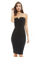 Plunge Front Strapless    Midi Dress