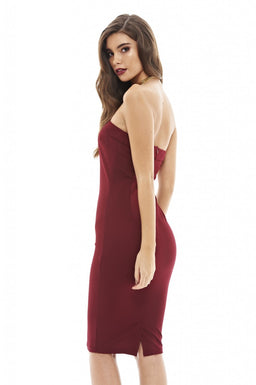 Plunge Front Strapless Midi    Dress