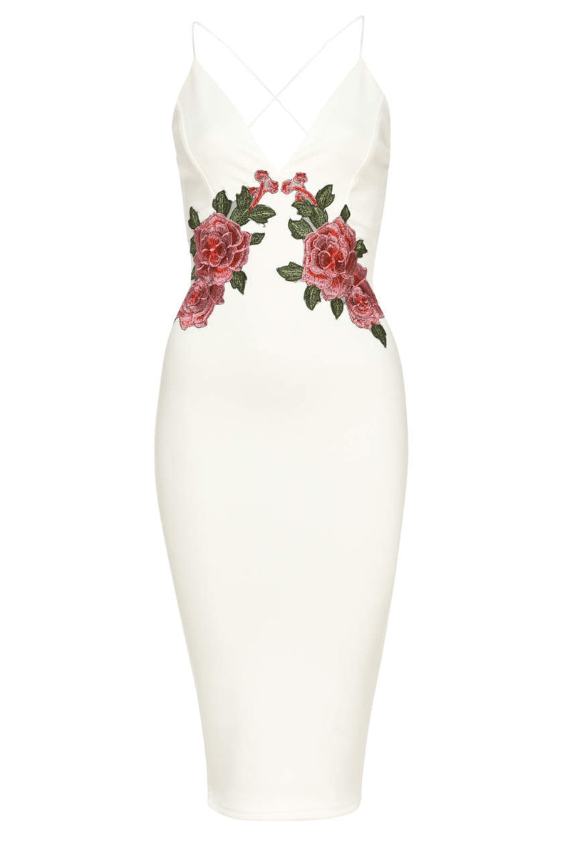 Cream Strappy Embroidered Bodycon Midi Dress AX Paris Cream Strappy Embroidered Bodycon Midi Dress AX Paris