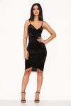 Black Velvet Wrap Front Bodycon Dress