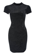 Black Faux Suede Mini Dress with High Neck