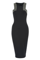 Black Embellished Cut In Bodycon Dress