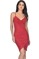 Red Wrap Front Suede Dress