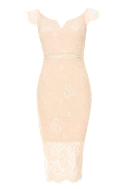 Pink Lace Bodycon Dress With Notch Front
