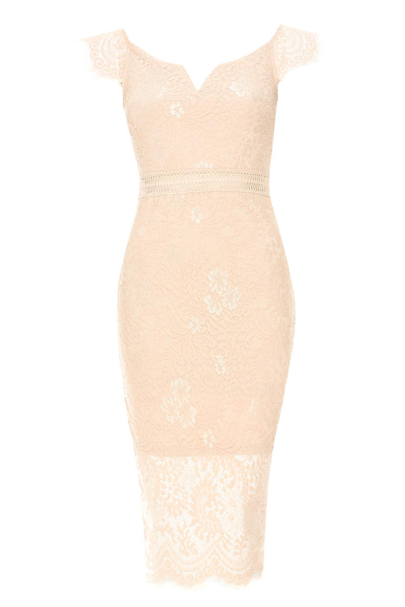 Pink Lace Bodycon Dress With Notch Front