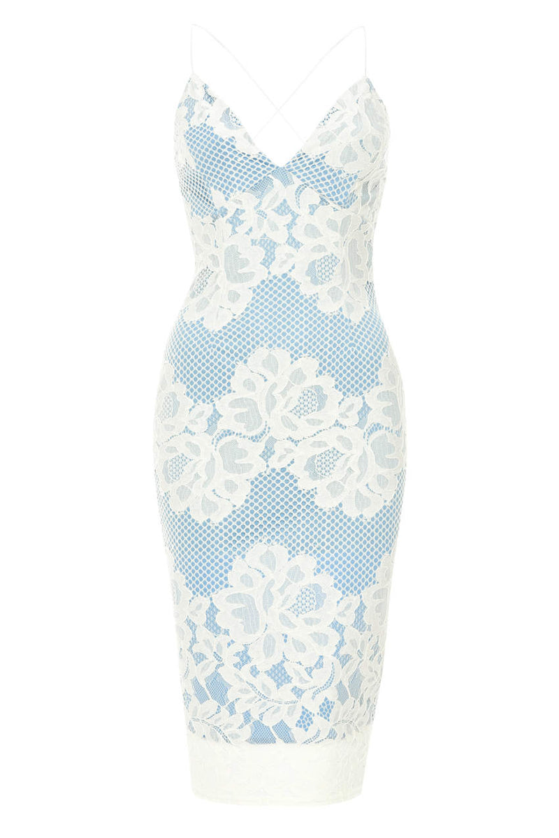 Contrast Blue Lace Bodycon Dress With Plunge Front AX Paris Contrast Blue Lace Bodycon Dress With Plunge Front AX Paris