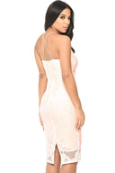 Contrast Pink Lace Bodycon Dress With Plunge Front