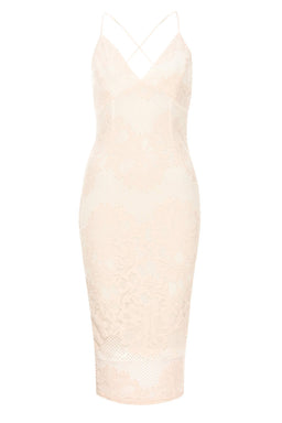 Contrast Pink Lace Bodycon Dress With Plunge Front