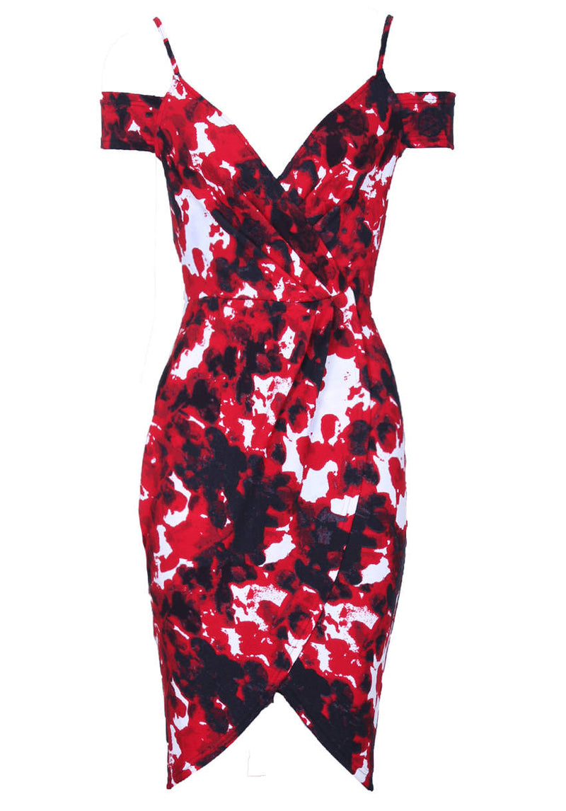 Red Printed Wrap Dress