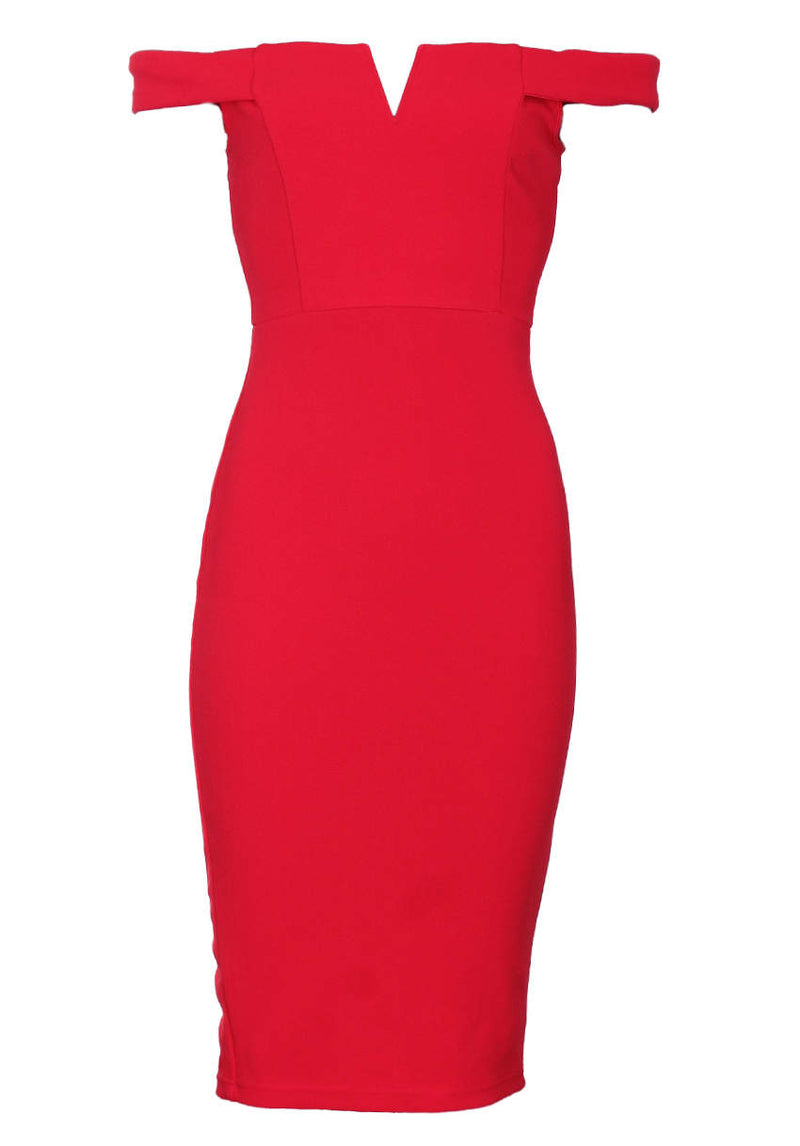 Red Off The Shoulder Cut Out Midi Dress