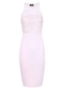 Pink High Neck Midi Length Bodycon Crochet Dress