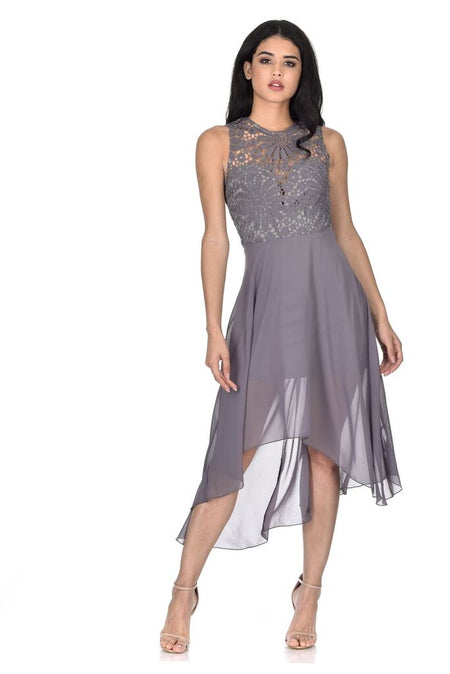 Pewter Crochet Detailed Waterfall Dress