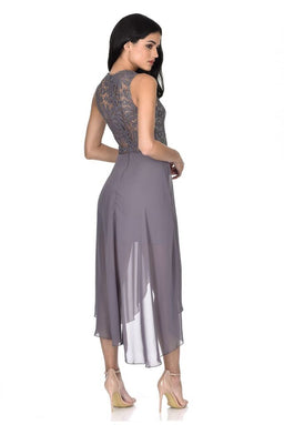 Pewter Crochet Detailed Waterfall Dress