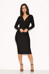 Black Ruched Wrap Dress