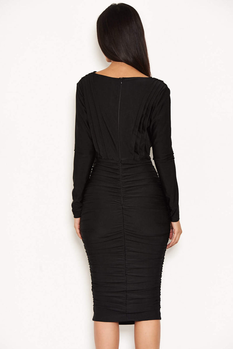 Black Ruched Wrap Dress