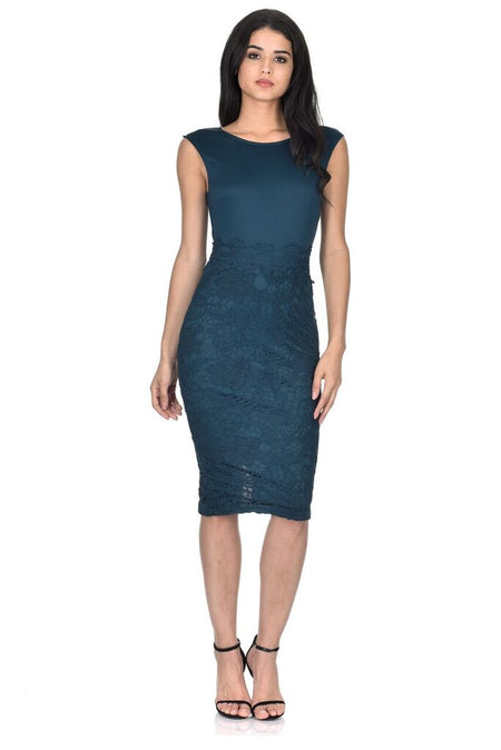 Teal Crochet Skirt Midi Dress