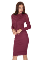 Plum High Neck Long Sleeved Midi Dress