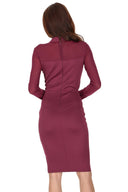 Plum High Neck Long Sleeved Midi Dress