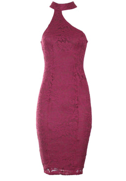 Plum Lace Choker Bodycon Dress