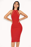 Red Mesh Detail Bodycon Dress