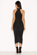 Black Ruched Wrap Over Dress