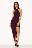 Plum Ruched Wrap Over Dress